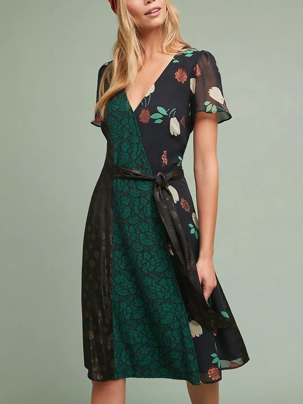 Moulinette Soeurs for Anthropologie Ciao Bella Metallic Wrap Midi Dress size 0